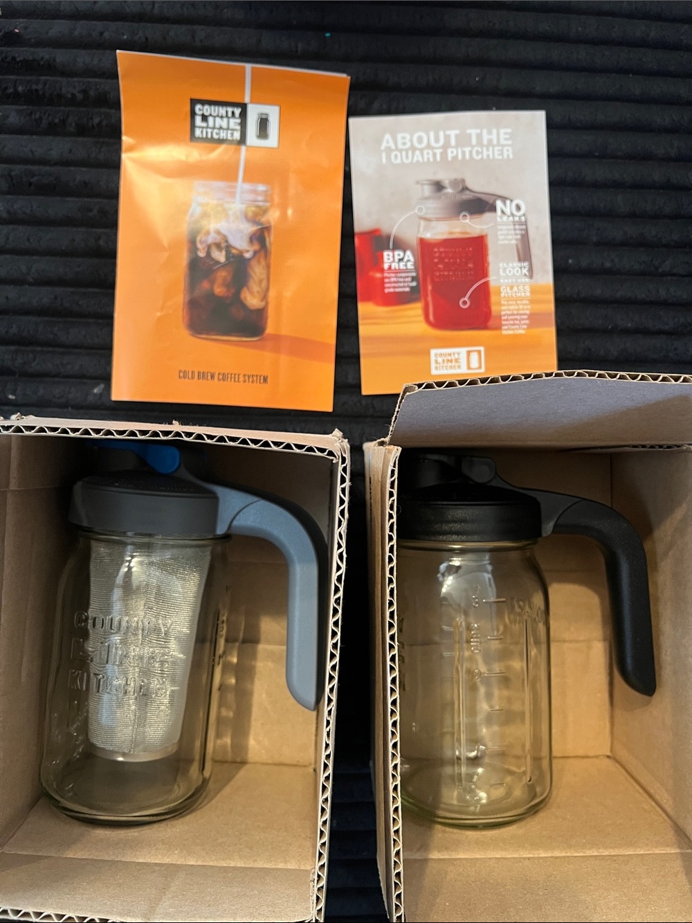 Set of two glass 1 quart pitcher one cold brew coffee system